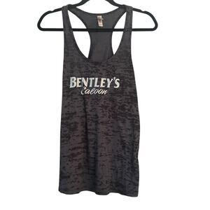 Bentleys Saloon Heathered Gray Tank Top Racer Back Silver Glitter Wings Biker
